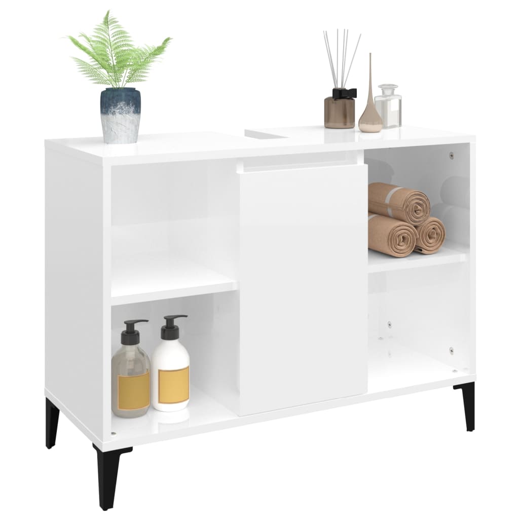 Sink cabinet, extra-glossy white, 80x33x60 cm, processed wood