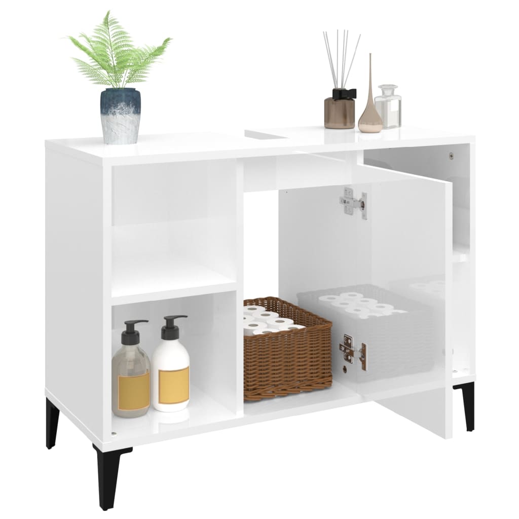 Sink cabinet, extra-glossy white, 80x33x60 cm, processed wood