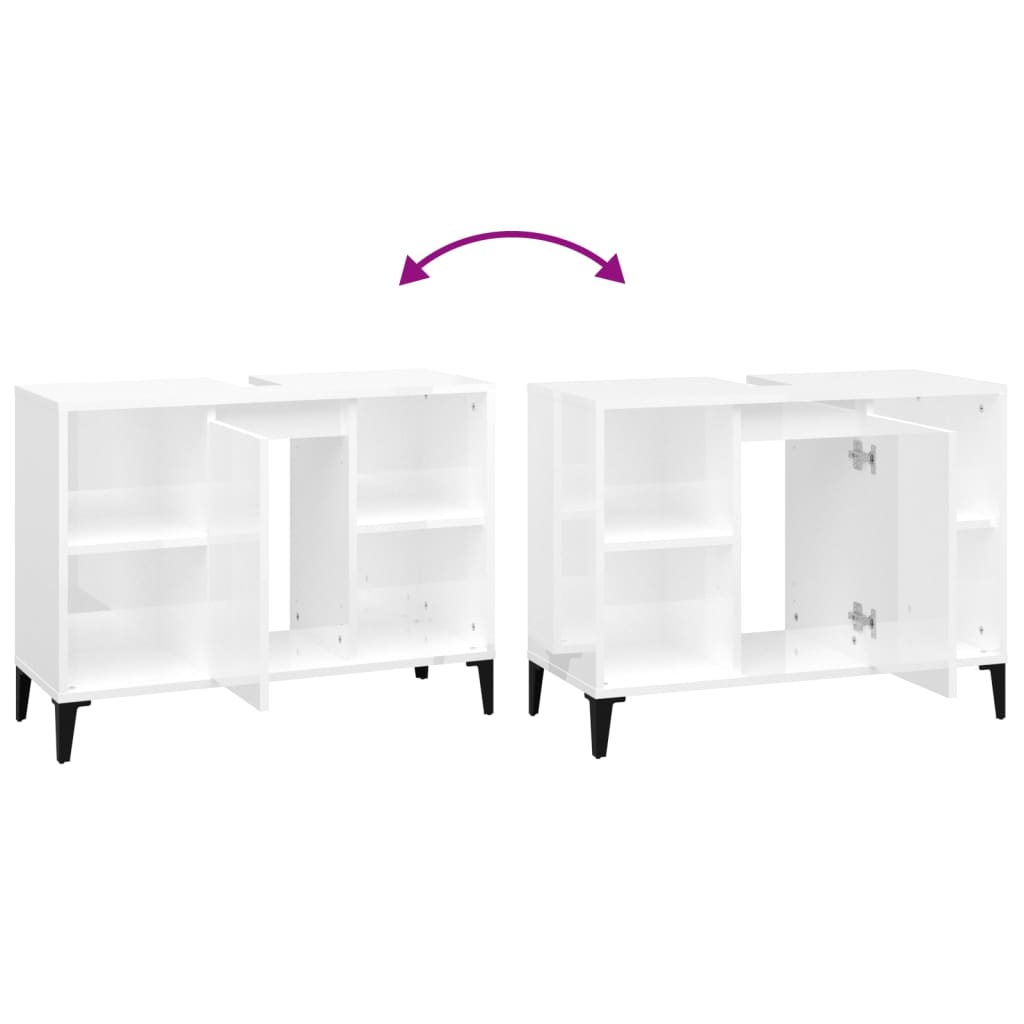 Sink cabinet, extra-glossy white, 80x33x60 cm, processed wood
