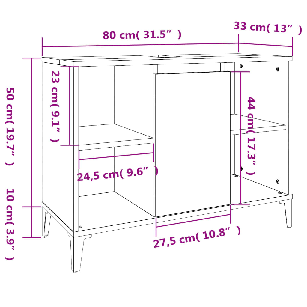 Sink cabinet, extra-glossy white, 80x33x60 cm, processed wood