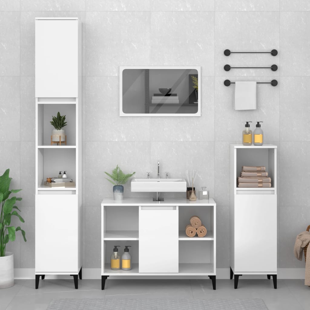 Sink cabinet, extra-glossy white, 80x33x60 cm, processed wood