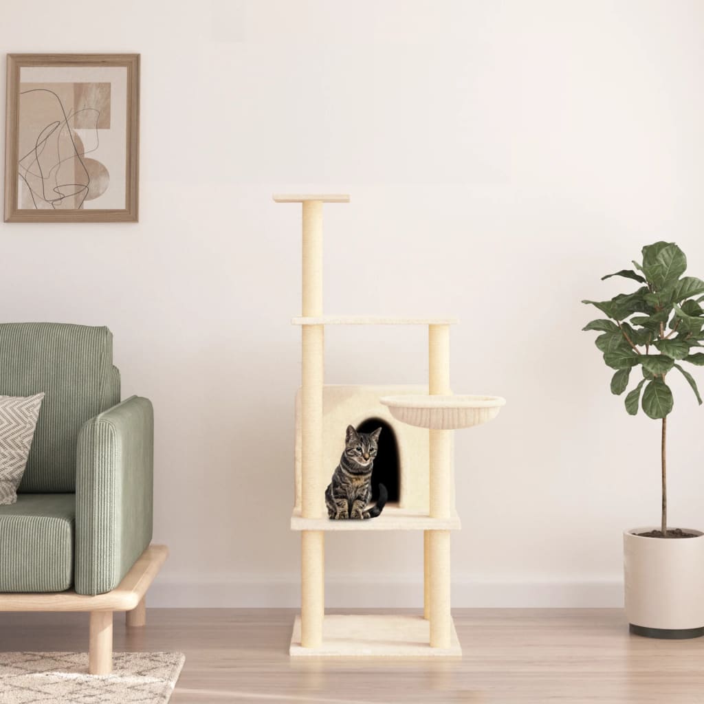 Set of cats with posts made of sisal rope, cream, 132 cm