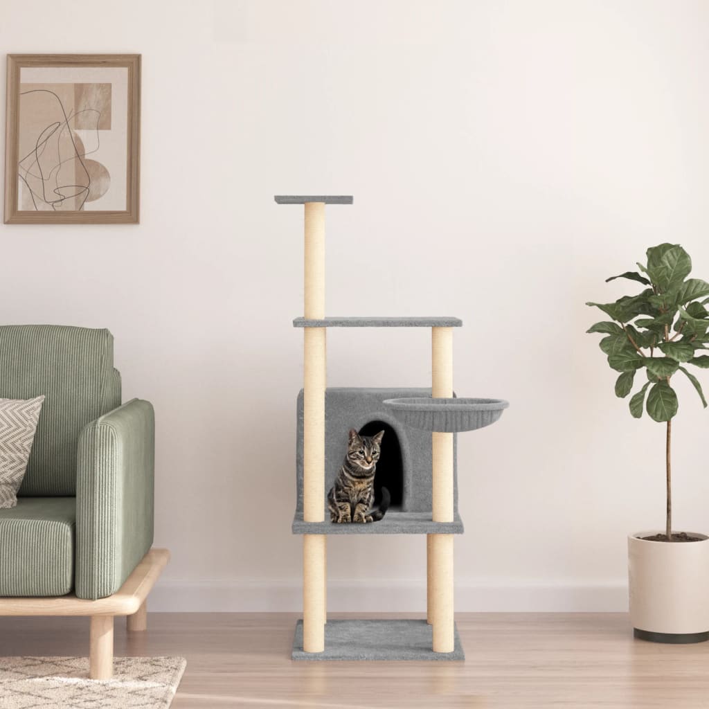 Cat set, sisal rope poles, light grey, 132 cm