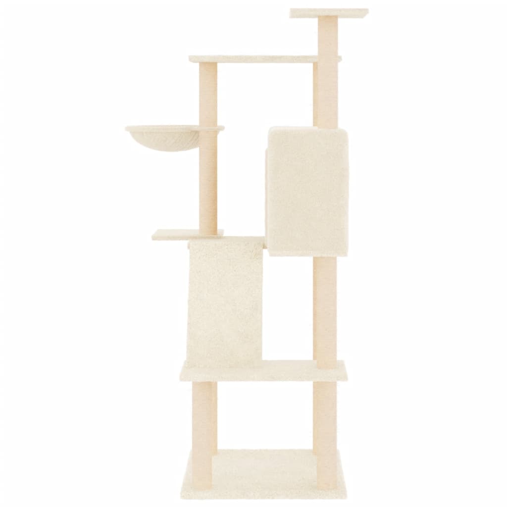 Ansamblu de pisici cu stâlpi din funie de sisal, crem, 143 cm