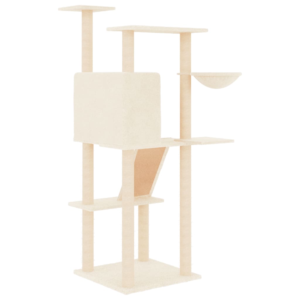 Ansamblu de pisici cu stâlpi din funie de sisal, crem, 143 cm