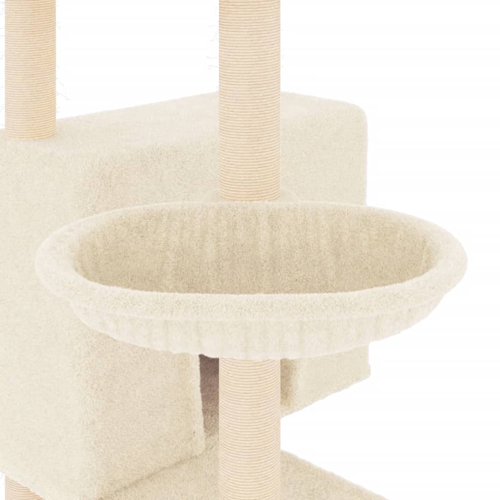 Ansamblu de pisici cu stâlpi din funie de sisal, crem, 143 cm