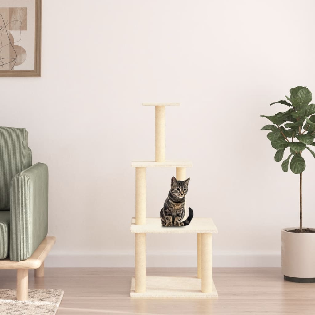 Set of cats with posts made of sisal rope, cream, 111 cm