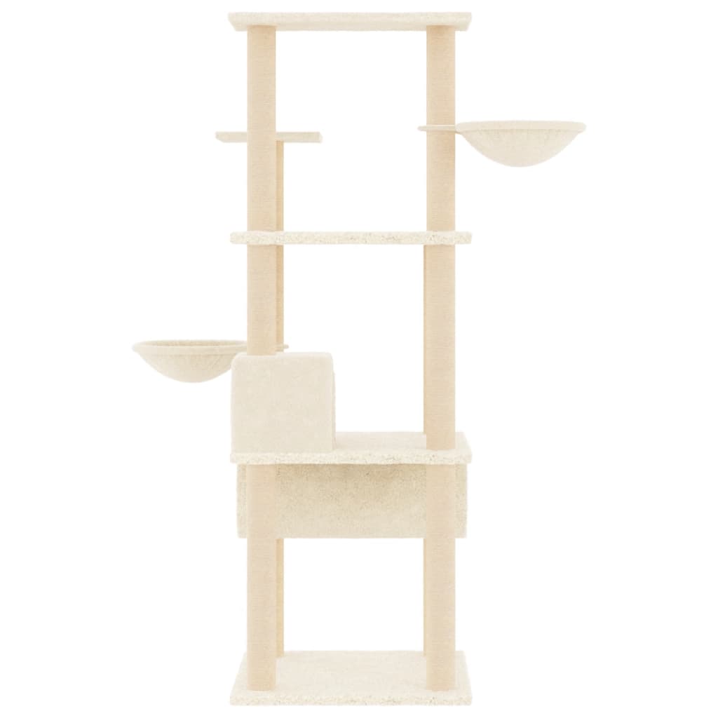 Ansamblu de pisici cu stâlpi din funie de sisal, crem, 141 cm
