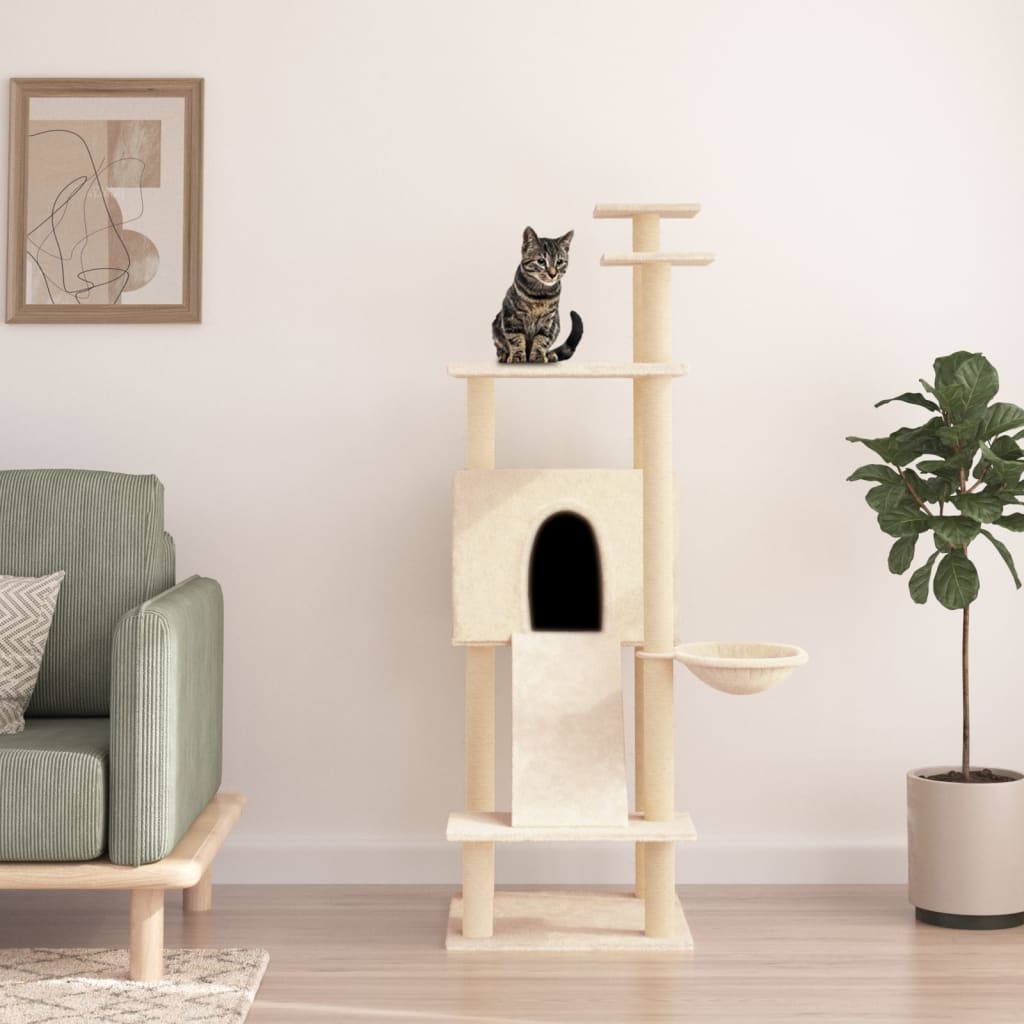 Cat set with sisal rope poles, cream, 153 cm