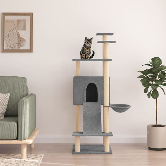 Cat set, sisal rope poles, light grey, 153 cm