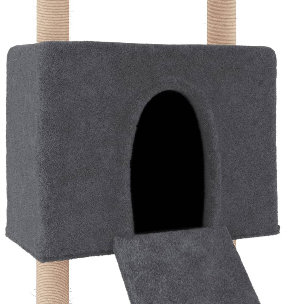 Ansamblu de pisici, stâlpi din funie sisal, gri închis, 153 cm