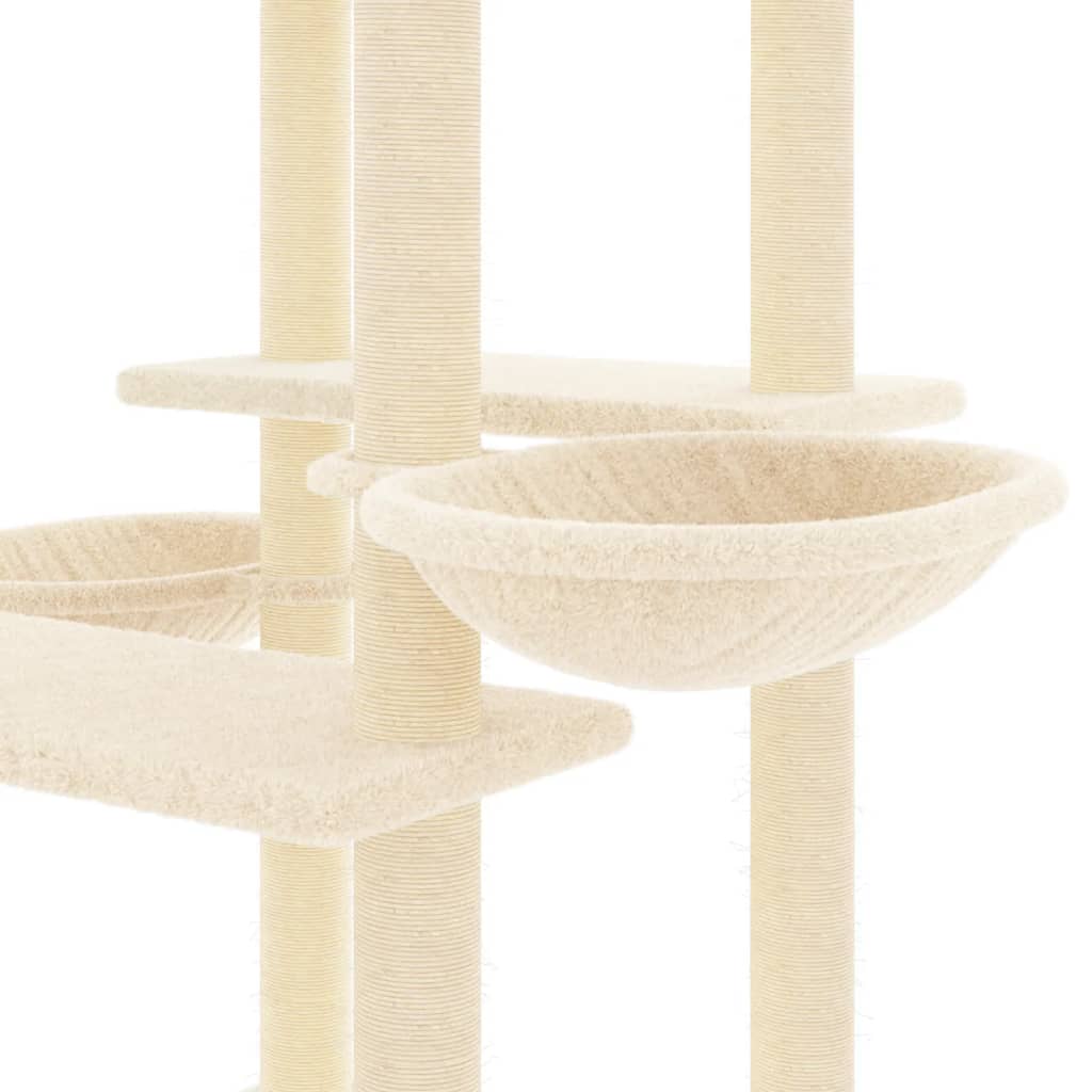 Ansamblu de pisici cu stâlpi din funie de sisal, crem, 133 cm