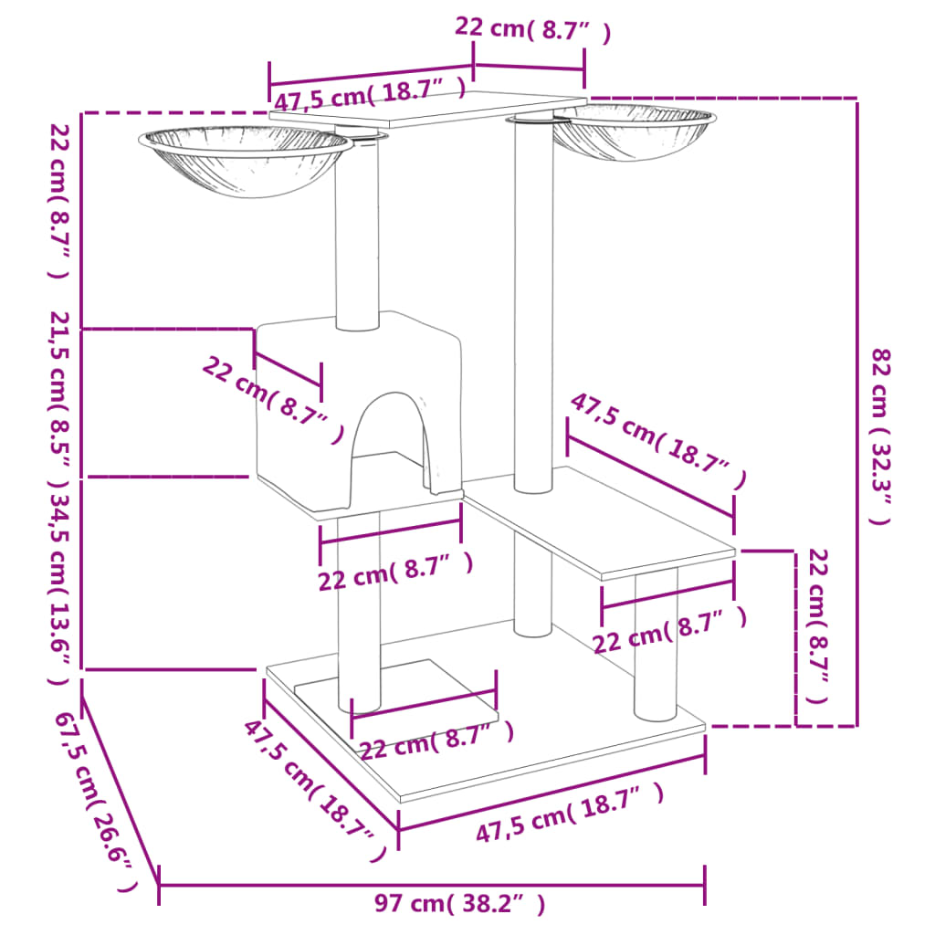 Ansamblu de pisici cu stâlpi de zgâriat, gri închis, 82 cm