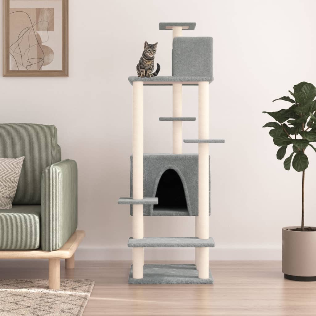 Cat set, sisal rope poles, light grey, 154 cm