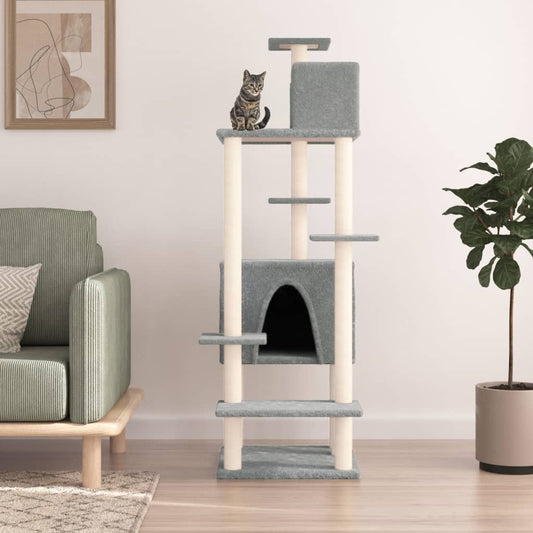 Cat set, sisal rope poles, light grey, 154 cm
