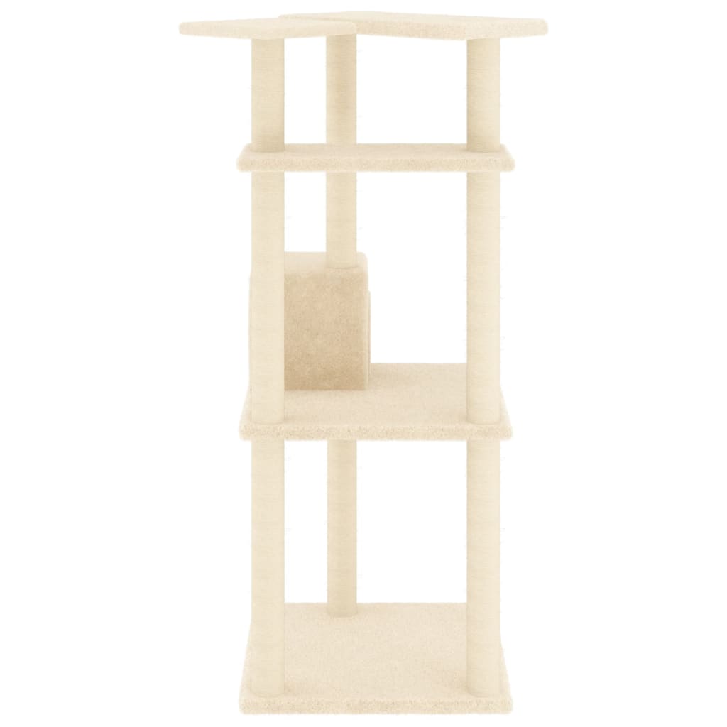 Ansamblu de pisici cu stâlpi din funie de sisal, crem, 123 cm