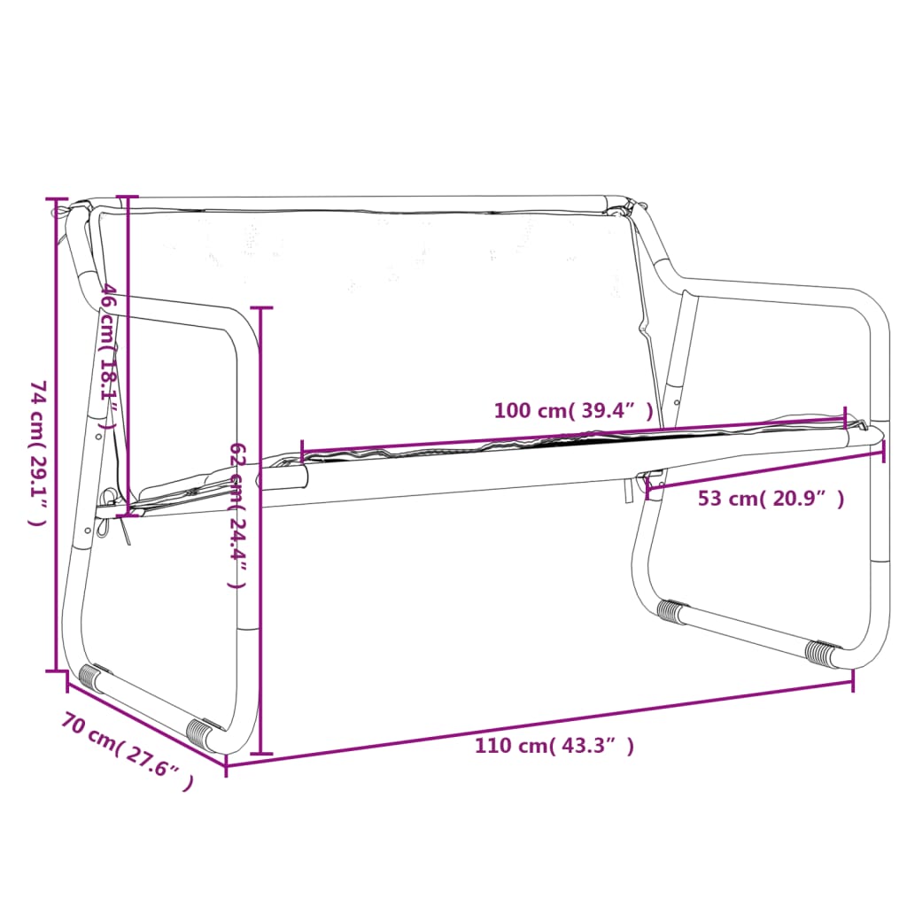 2-seater garden bench with cushion, anthracite, steel