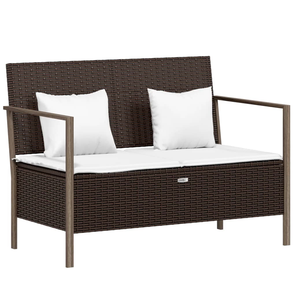 2-seater garden bench with cushions, brown, polyrattan