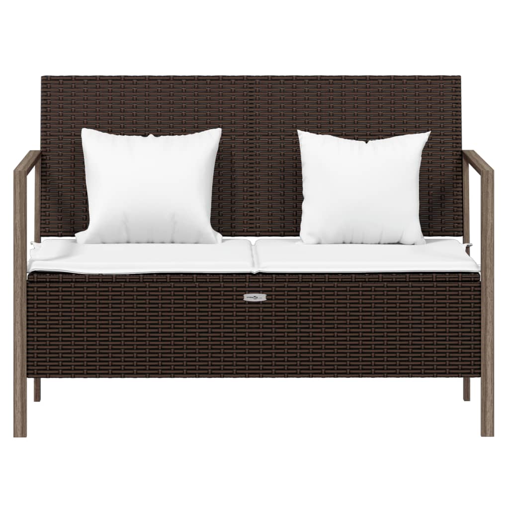 2-seater garden bench with cushions, brown, polyrattan