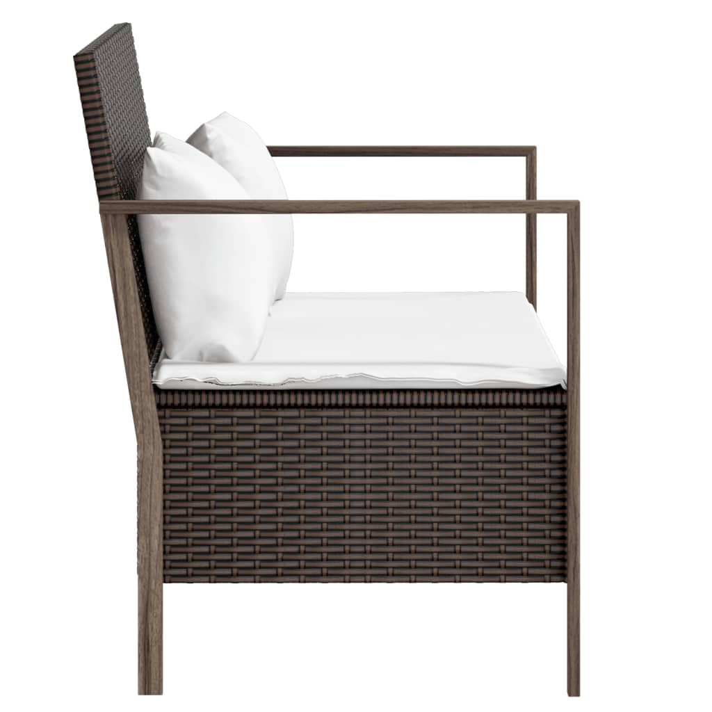 2-seater garden bench with cushions, brown, polyrattan