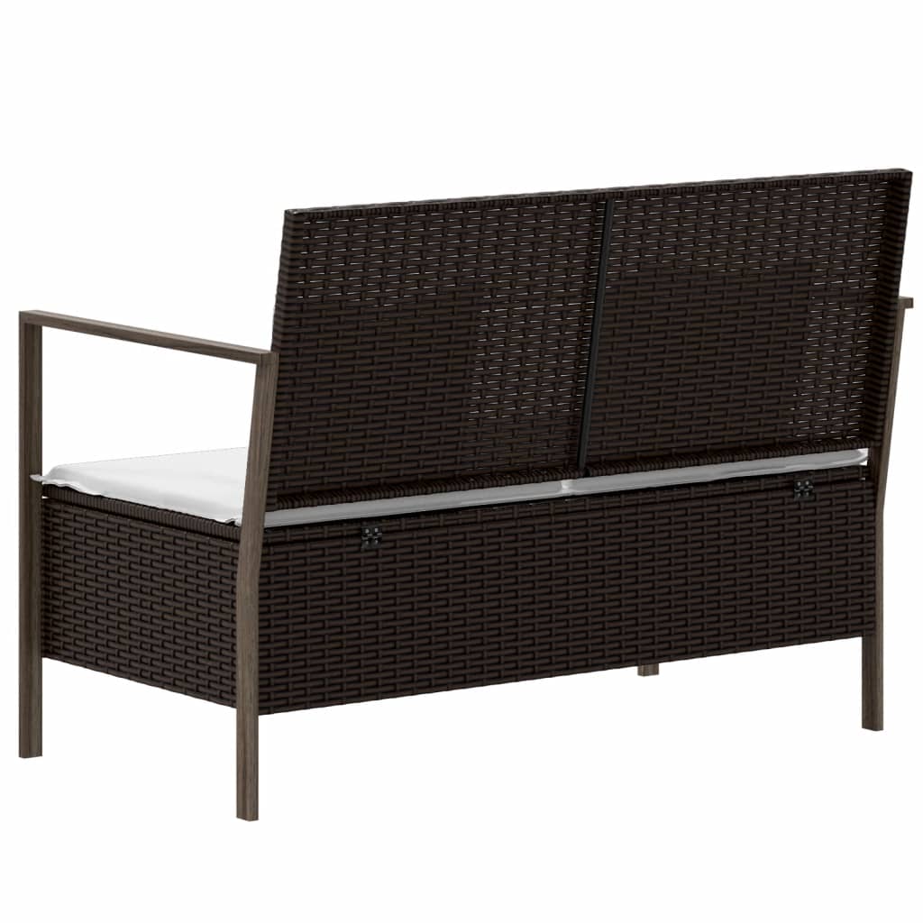 2-seater garden bench with cushions, brown, polyrattan