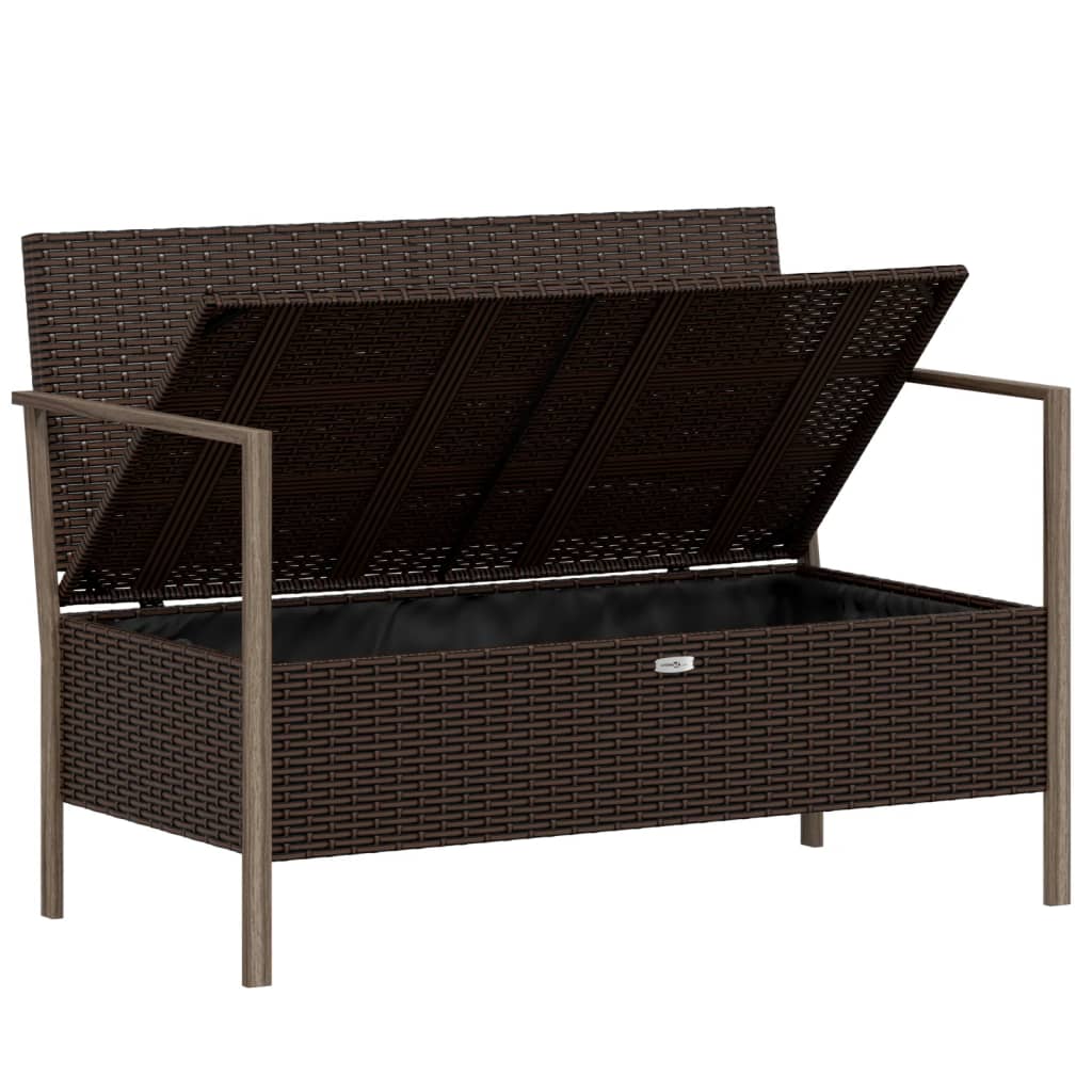 2-seater garden bench with cushions, brown, polyrattan