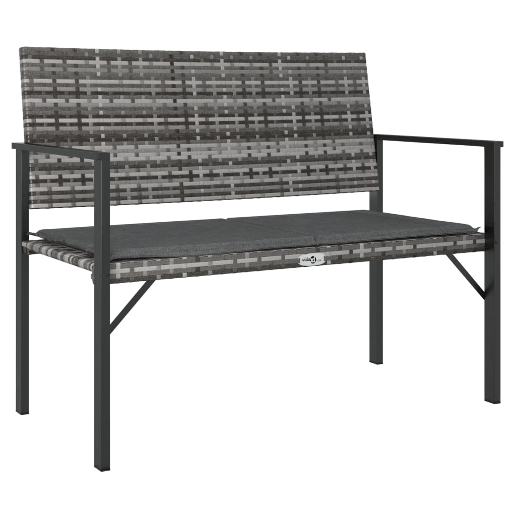 Garden bench with cushion, 2 seats, gray, polyrattan