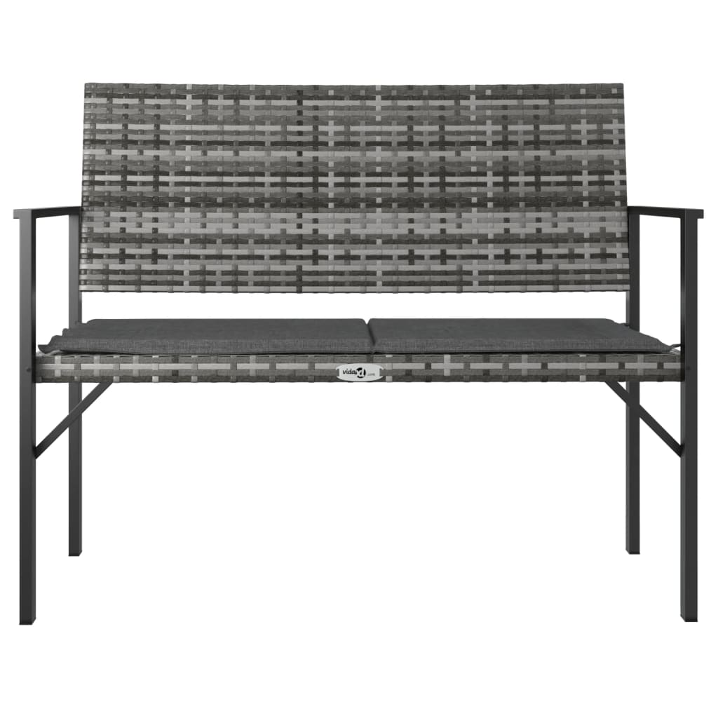 Garden bench with cushion, 2 seats, gray, polyrattan