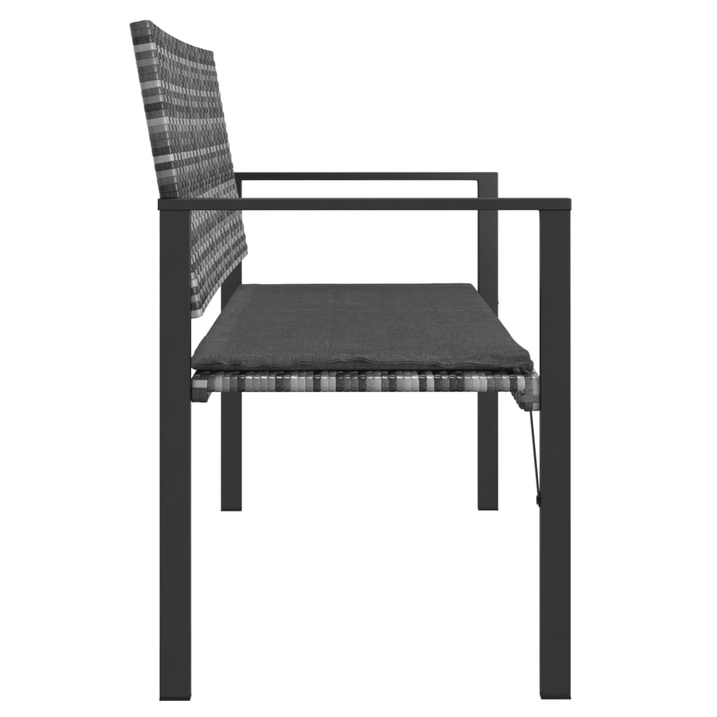 Garden bench with cushion, 2 seats, gray, polyrattan