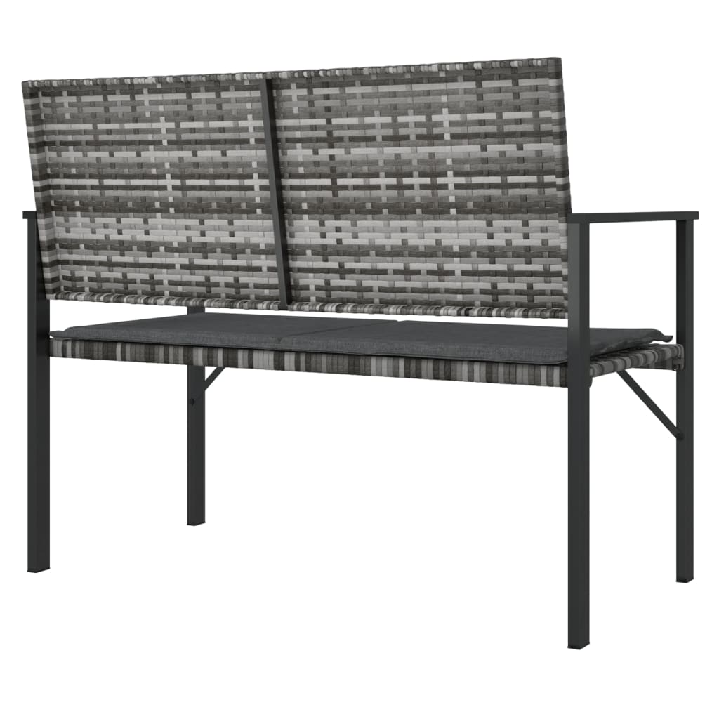 Garden bench with cushion, 2 seats, gray, polyrattan