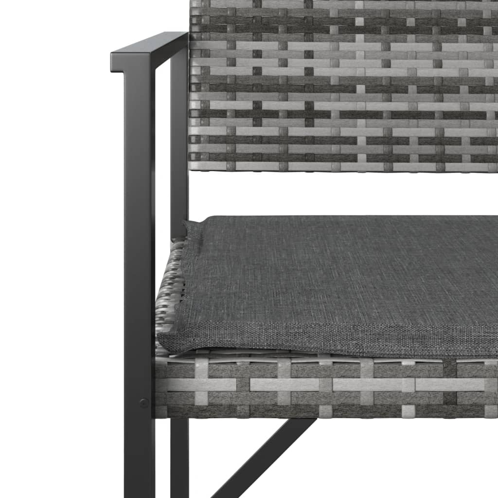 Garden bench with cushion, 2 seats, gray, polyrattan