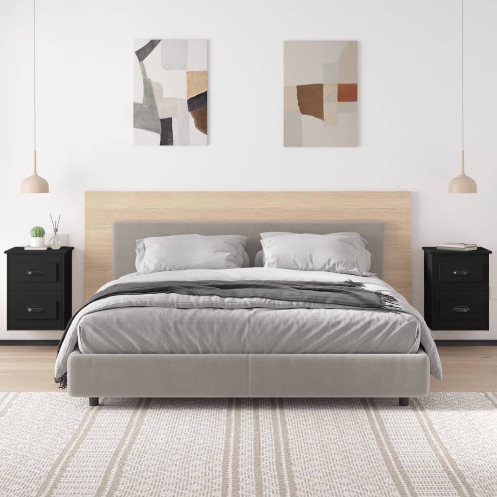 Wall-mounted bedside tables, 2 pcs., black, 41.5x36x53cm