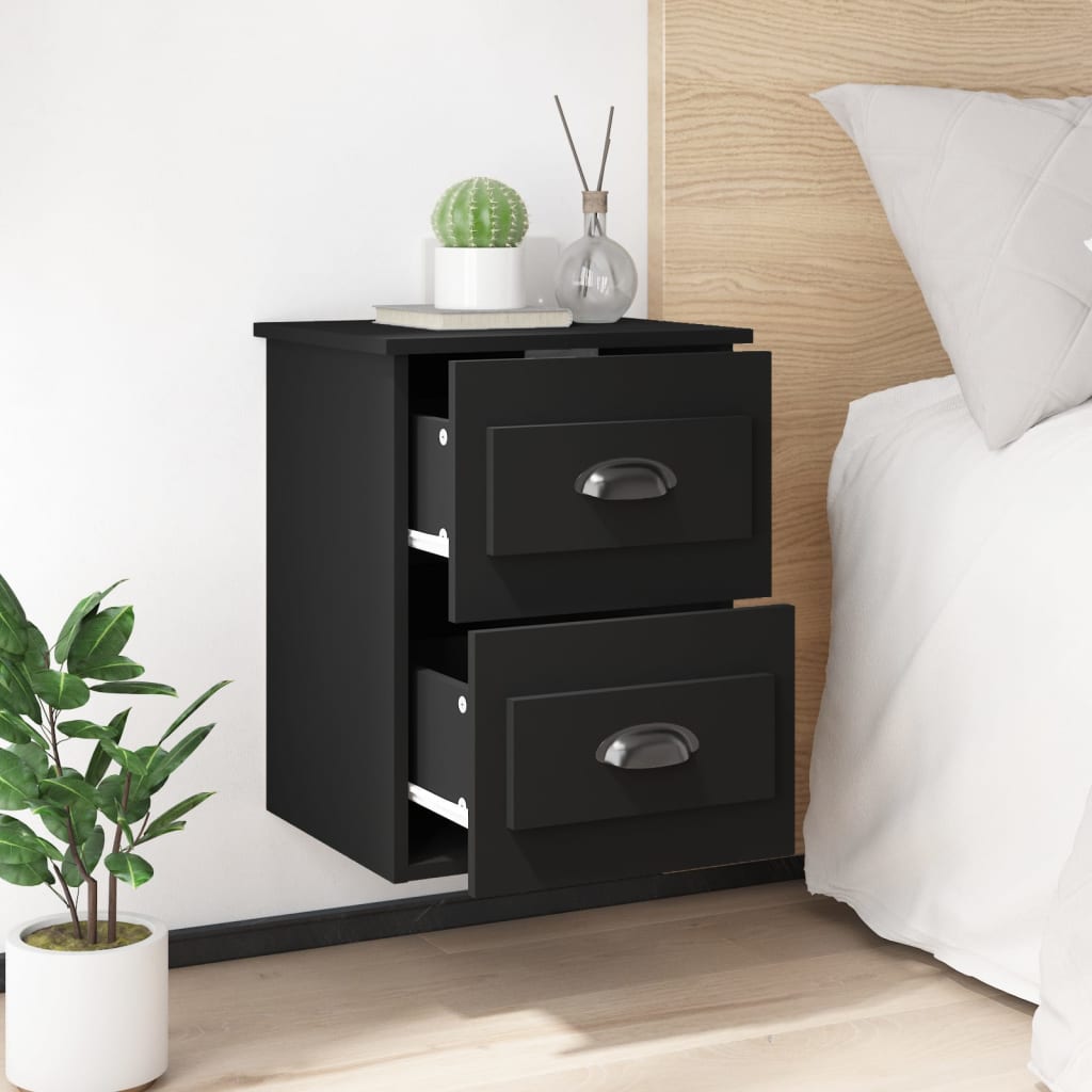 Wall-mounted bedside tables, 2 pcs., black, 41.5x36x53cm