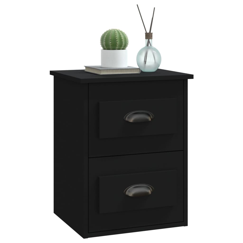 Wall-mounted bedside tables, 2 pcs., black, 41.5x36x53cm