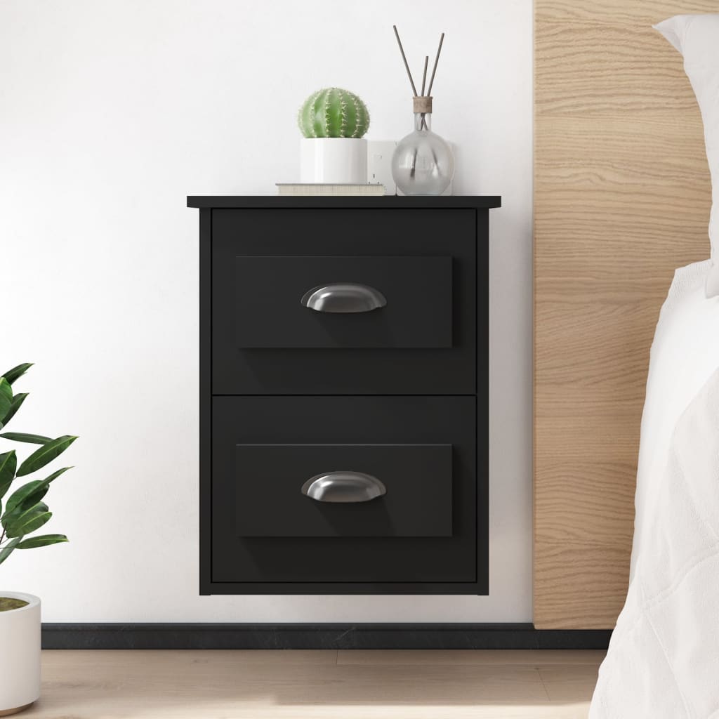 Wall-mounted bedside tables, 2 pcs., black, 41.5x36x53cm