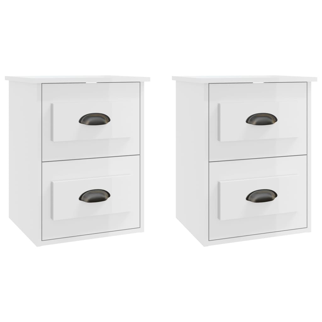 Wall-mounted bedside tables, 2 pcs., extra-glossy white, 41.5x36x53cm