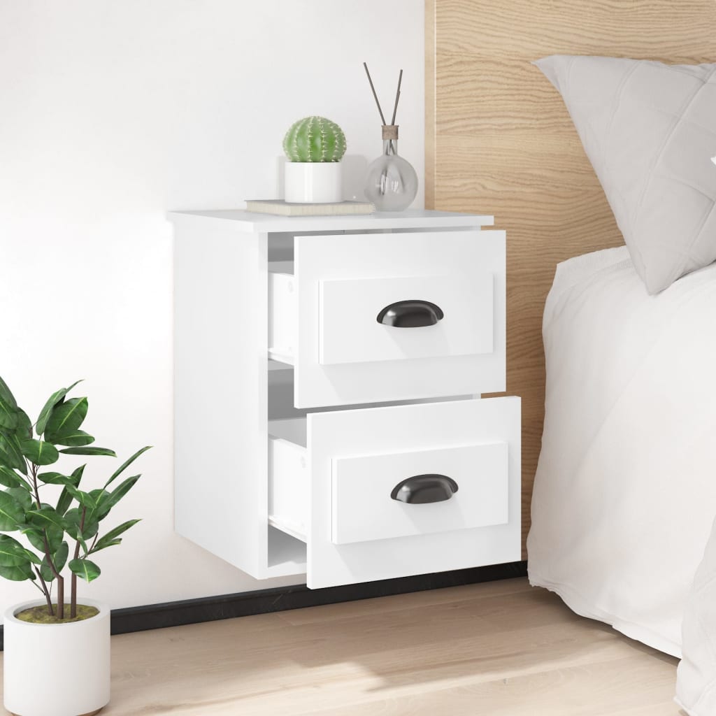 Wall-mounted bedside tables, 2 pcs., extra-glossy white, 41.5x36x53cm