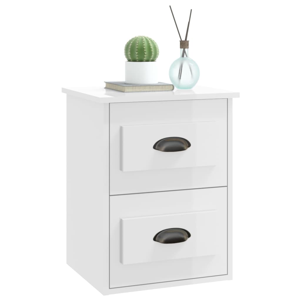 Wall-mounted bedside tables, 2 pcs., extra-glossy white, 41.5x36x53cm