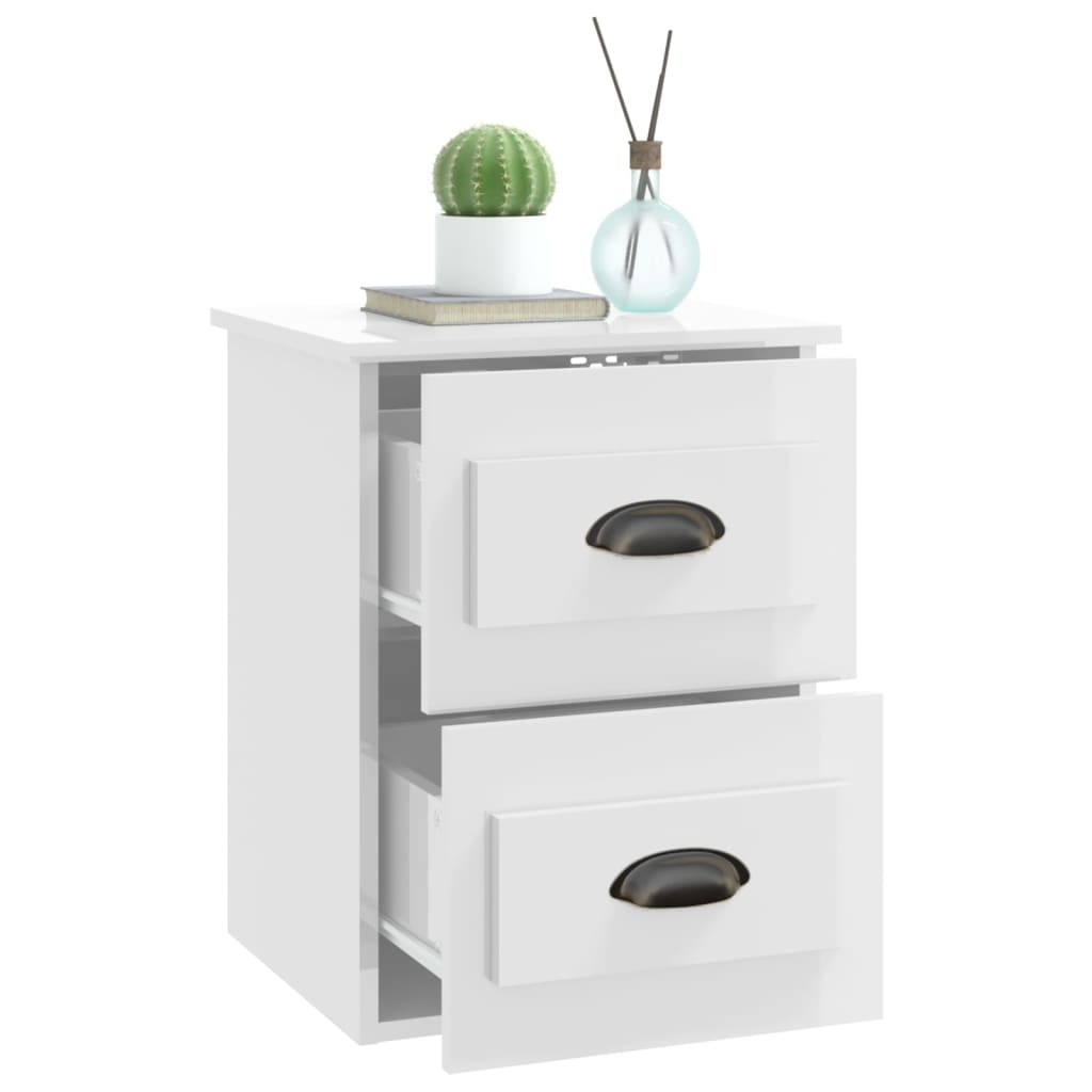 Wall-mounted bedside tables, 2 pcs., extra-glossy white, 41.5x36x53cm