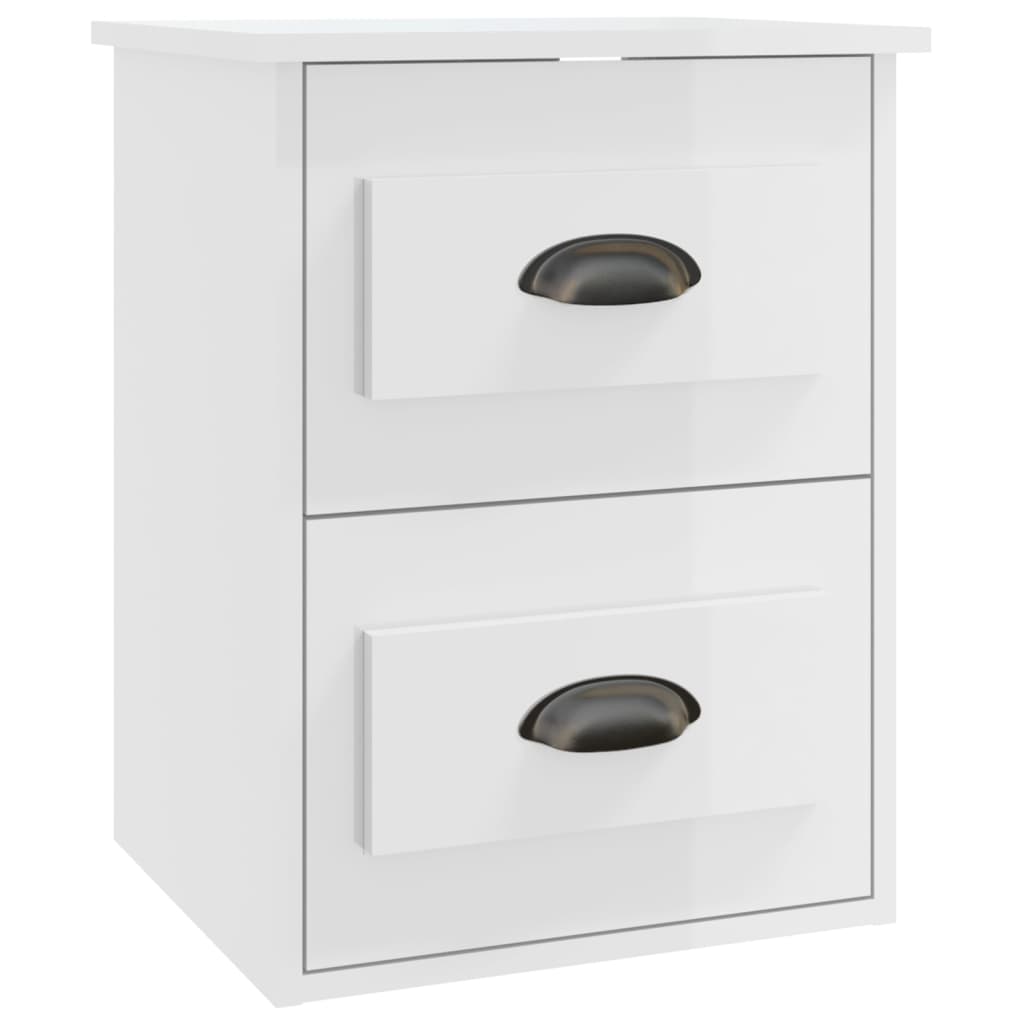 Wall-mounted bedside tables, 2 pcs., extra-glossy white, 41.5x36x53cm