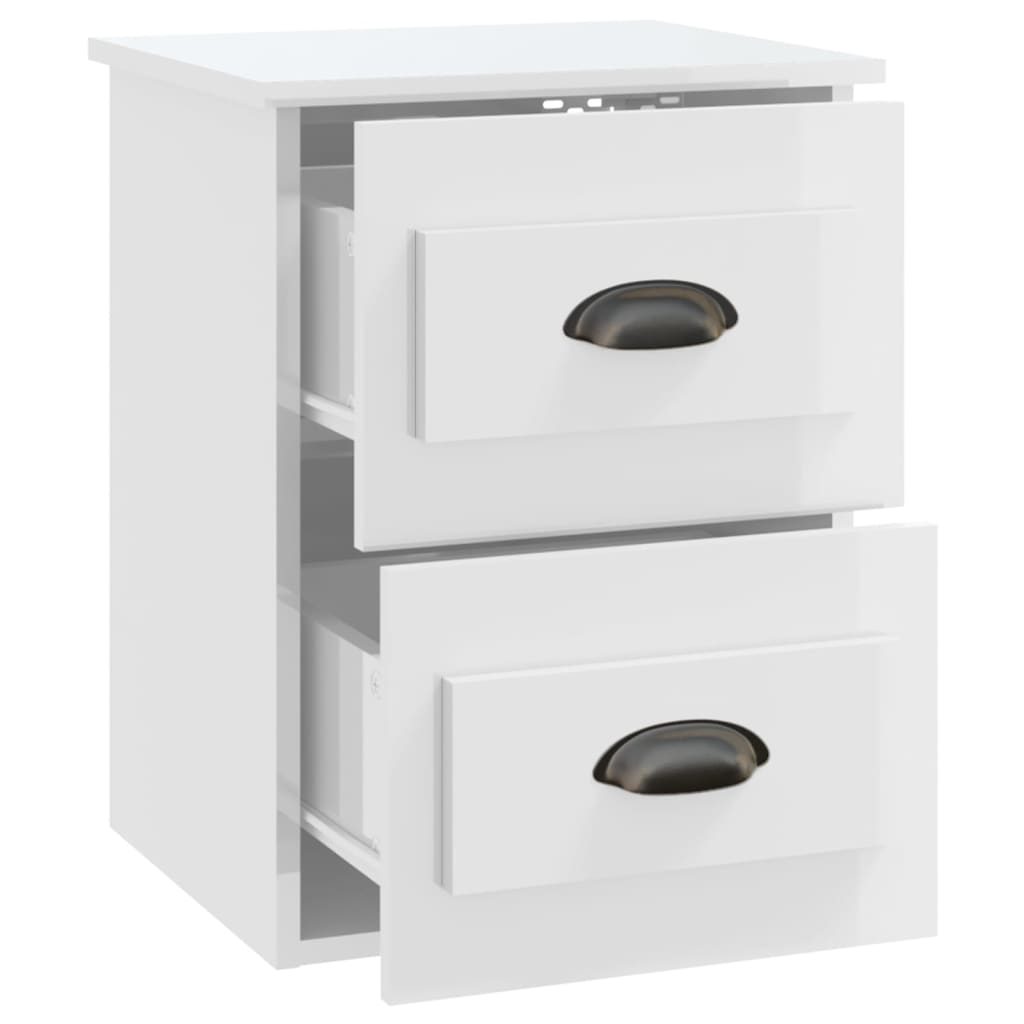 Wall-mounted bedside tables, 2 pcs., extra-glossy white, 41.5x36x53cm