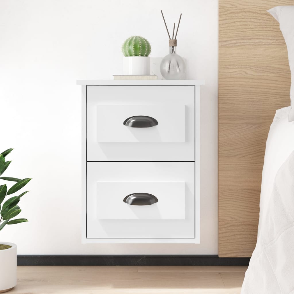 Wall-mounted bedside tables, 2 pcs., extra-glossy white, 41.5x36x53cm