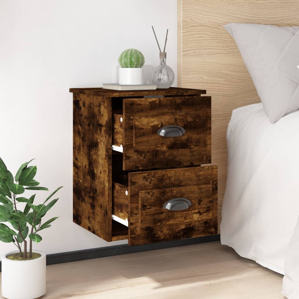 Wall-hung bedside table, smoked oak, 41.5x36x53 cm