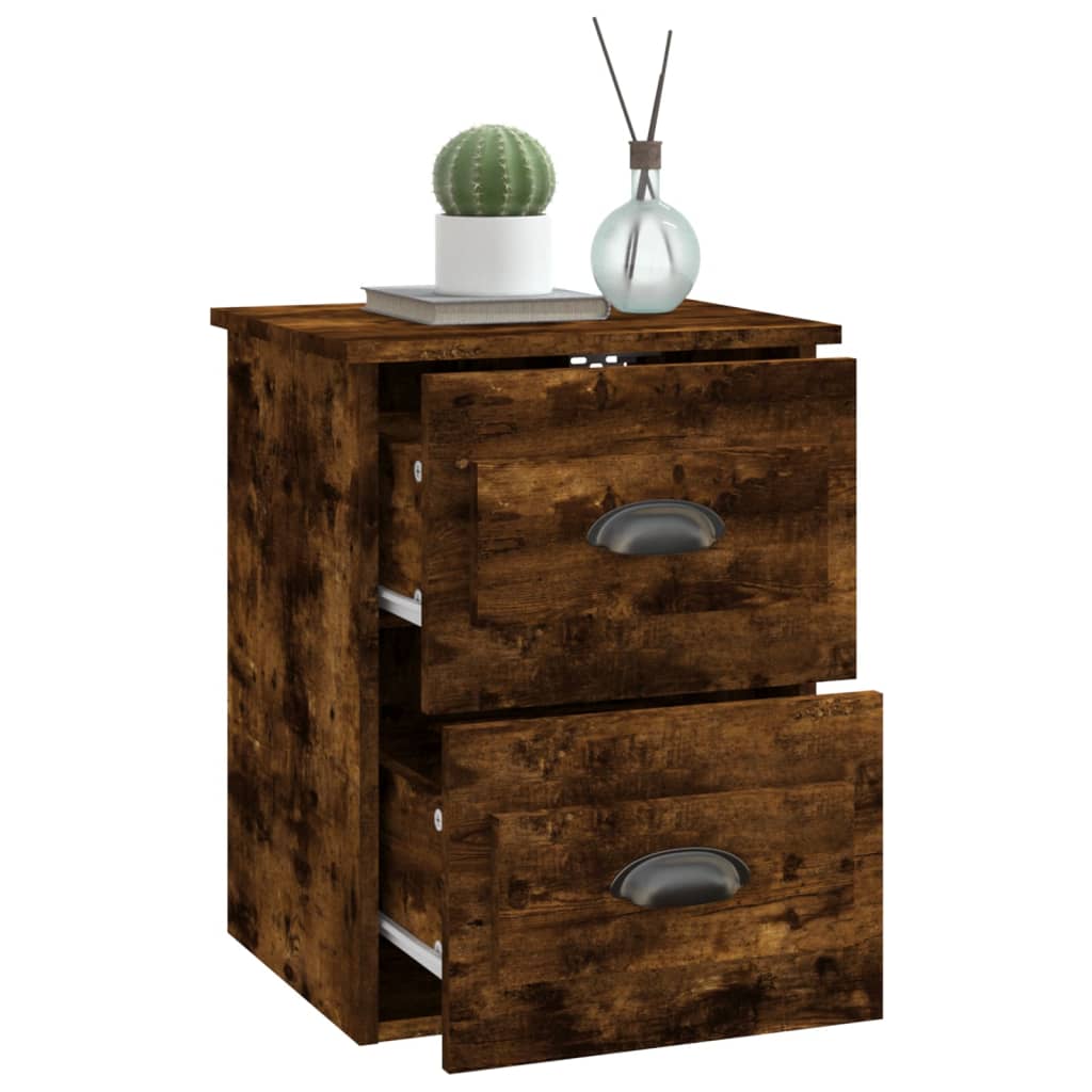 Wall-hung bedside table, smoked oak, 41.5x36x53 cm