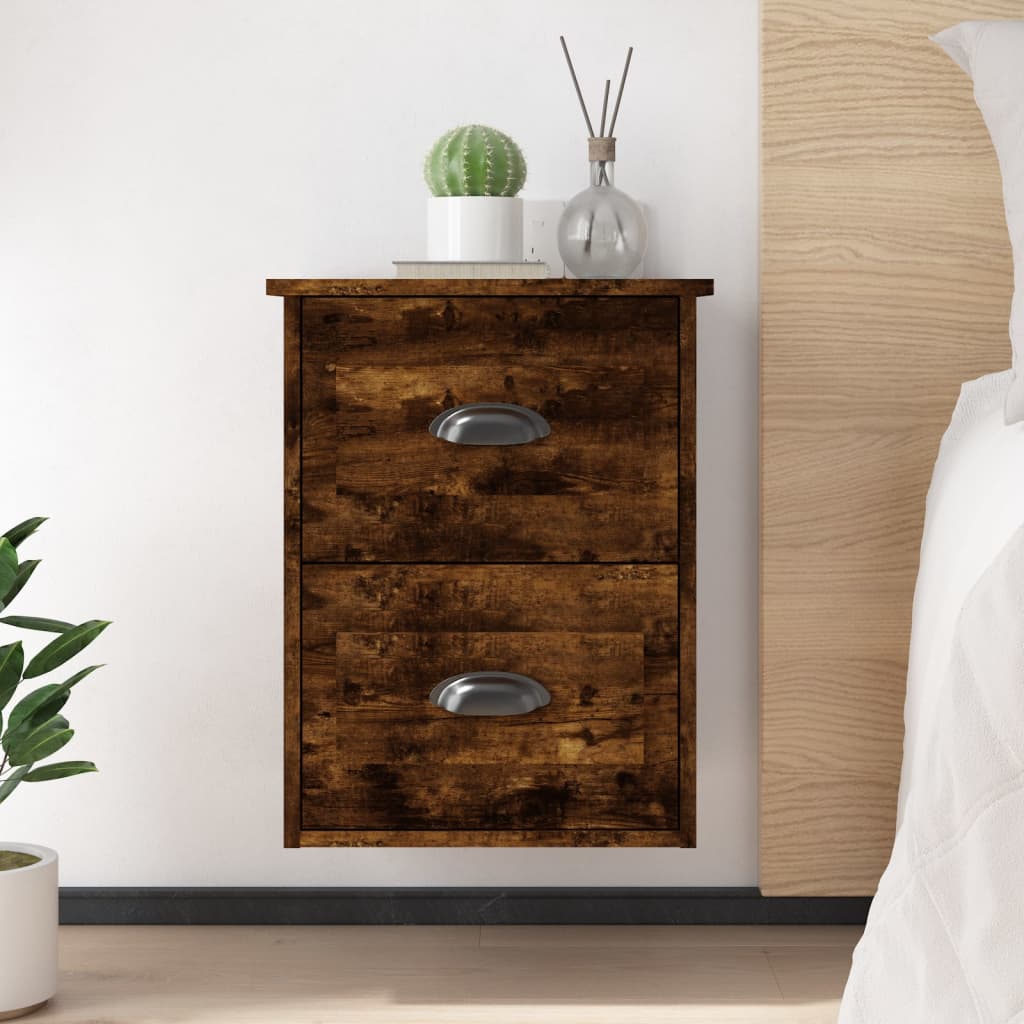 Wall-hung bedside table, smoked oak, 41.5x36x53 cm