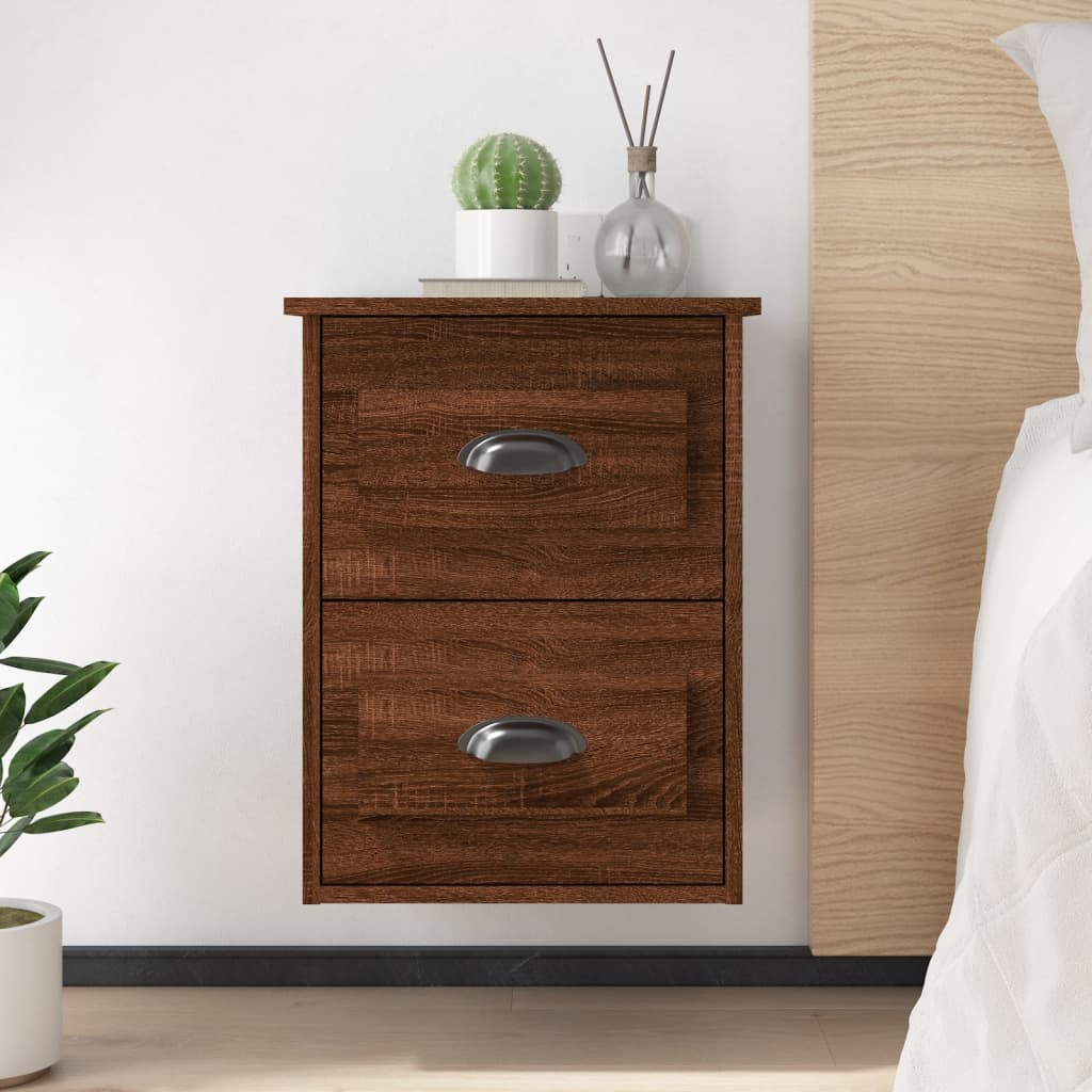 Wall-hung bedside table, brown oak, 41.5x36x53 cm