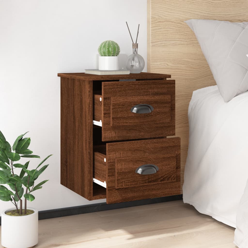 Wall-hung bedside tables, 2 pcs, brown oak, 41.5x36x53cm