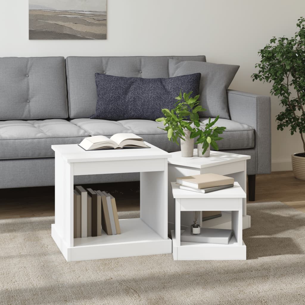 Coffee tables, 3 pcs., white, processed wood