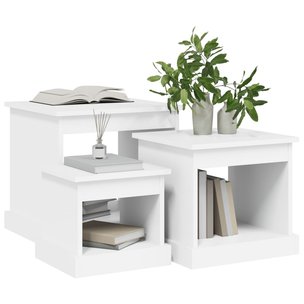 Coffee tables, 3 pcs., white, processed wood