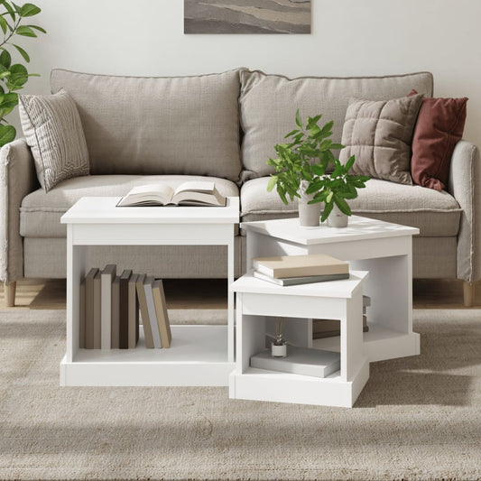 Coffee tables, 3 pcs., white, processed wood